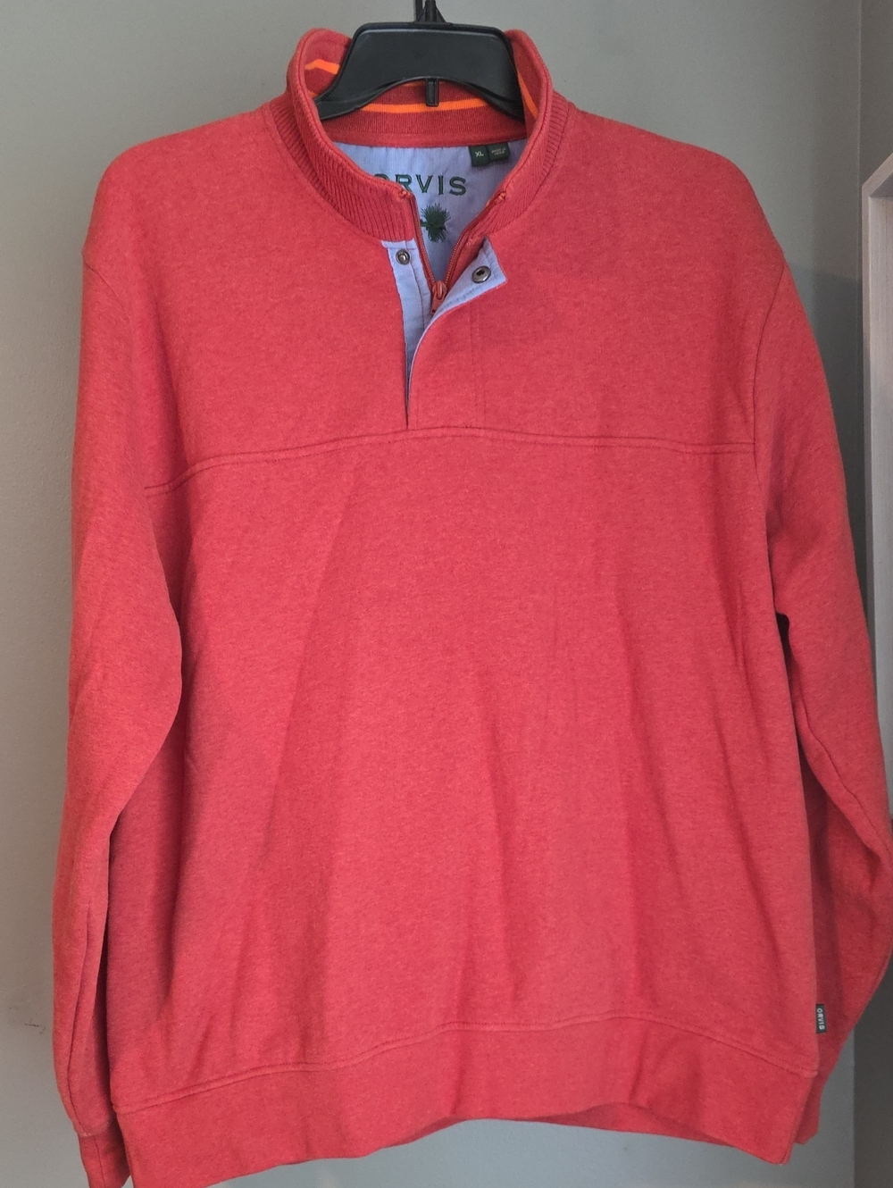 Orvis Men's Orange Quarter-Snap Zip Sweater Size XL